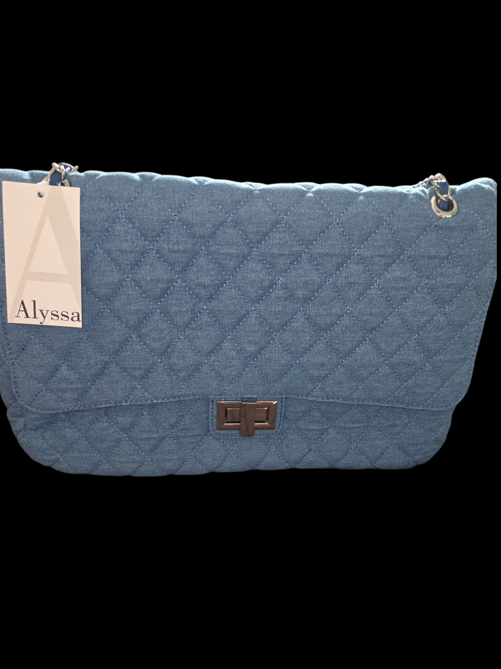 Brand New - Quilted Blue Silver Chain-Handle Large Shoulder Bag